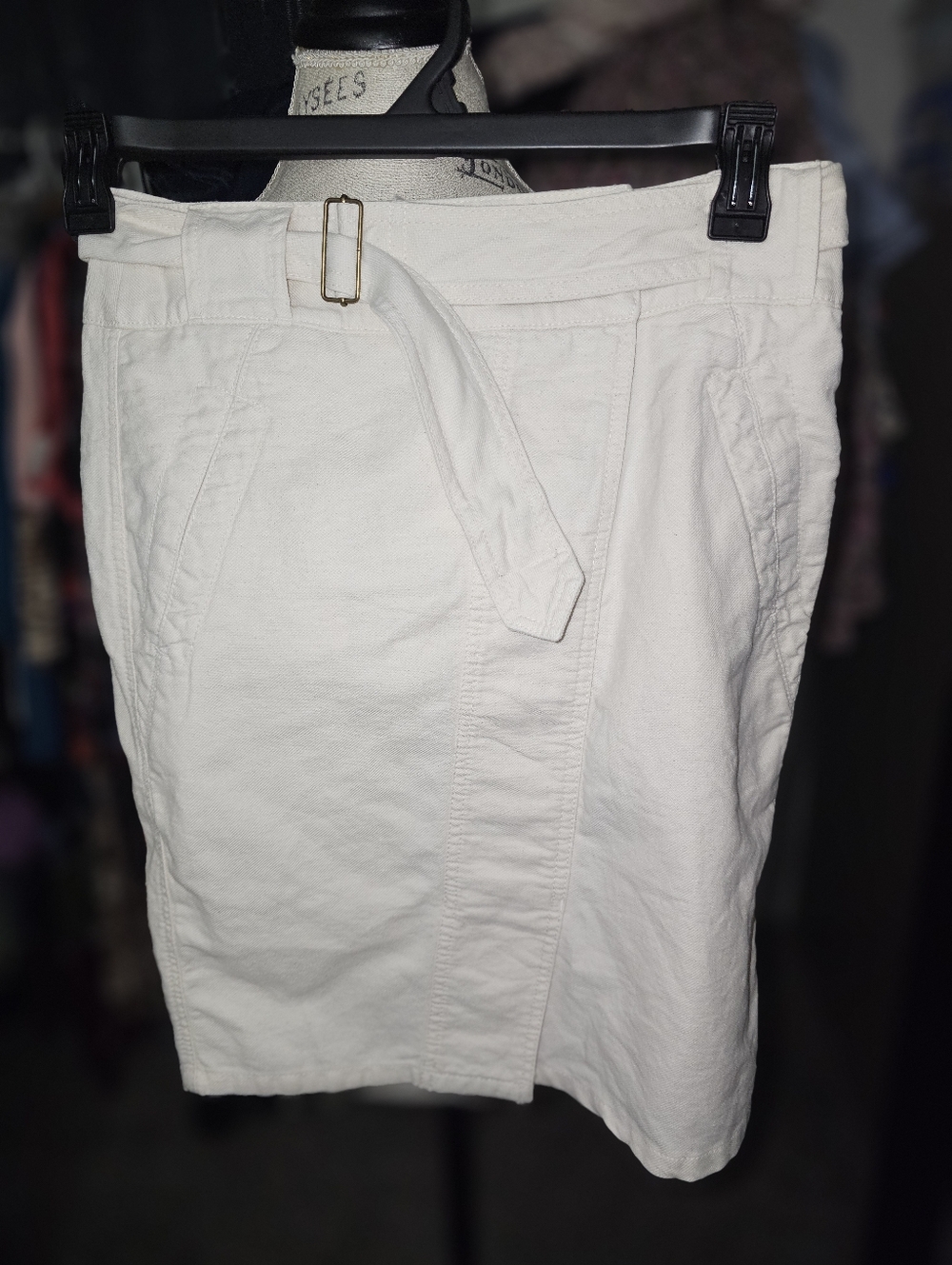 LOFT Cream Belted Cotton Skirt
